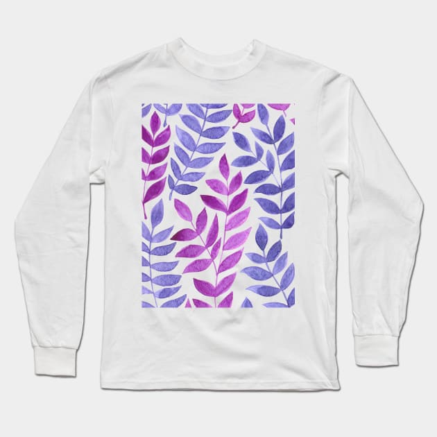 Watercolor leaves in magenta and violet Long Sleeve T-Shirt by katerinamk